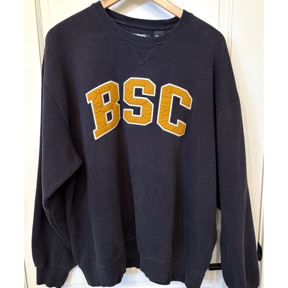Vtg Mens Big Cotton Black Gold BSC Sweatshirt XL Felt Lettering Academia Grunge